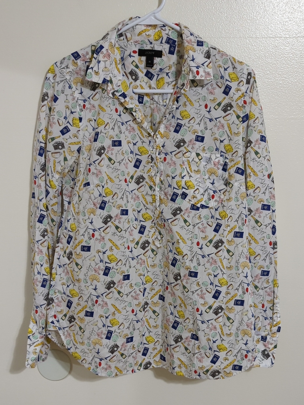 J. Crew French Print Popover Top
